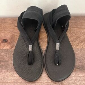 Sanuk Yoga Sling Sandals Black Casual Slingback Flats‎ Fabric Women's 8